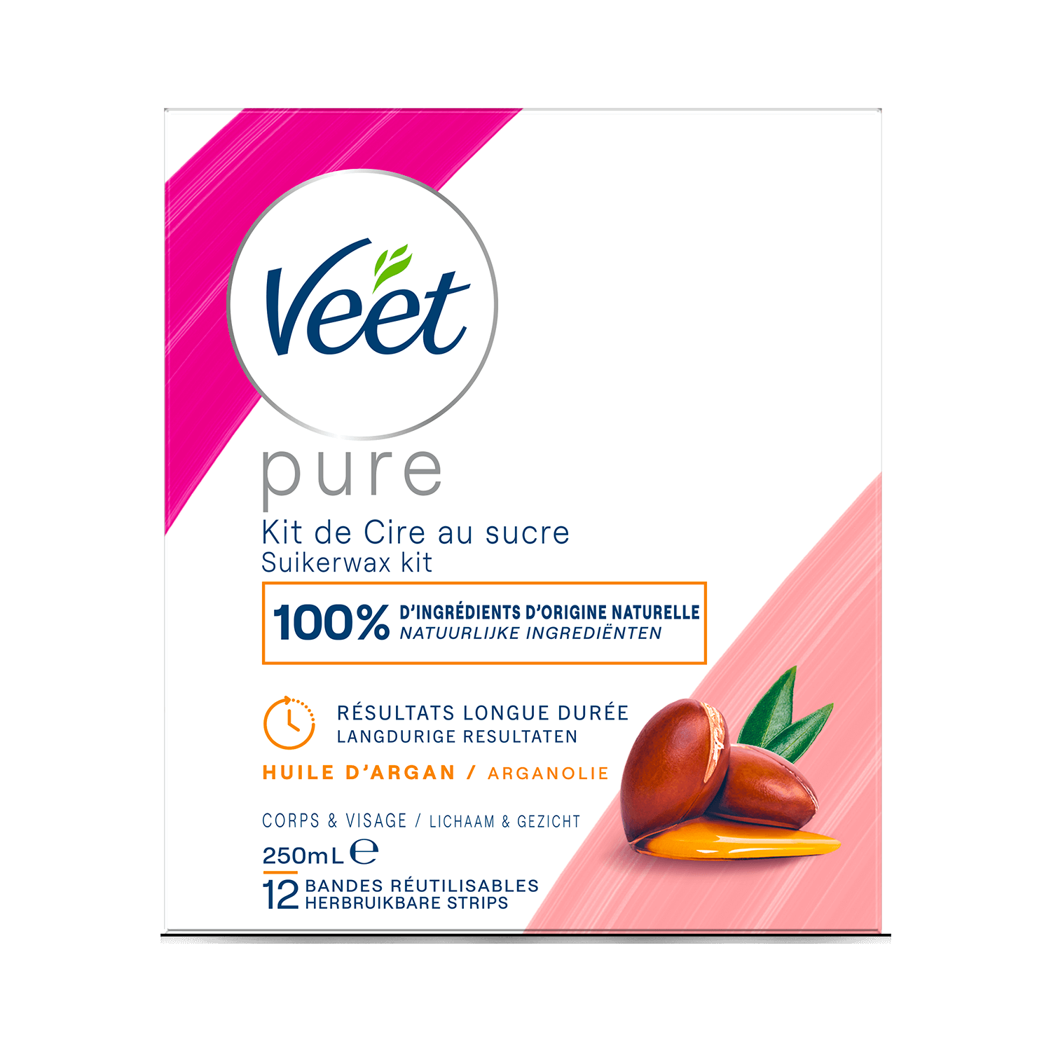 Veet Pure Cire chaude au sucre et huile d’argan – Visage & Corps | Veet